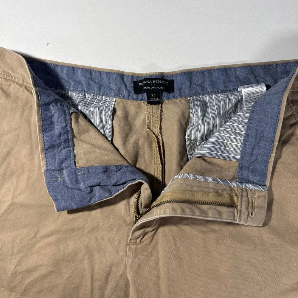 Banana‎ Republic Emerson Shorts Mens 34 Tan Khaki Chino Cotton Flat Front Casual